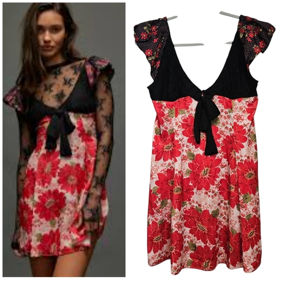 Free People Aurora Floral Puff Sleeve Girly Whimsigoth Babydoll Dress - Picture 1 of 7